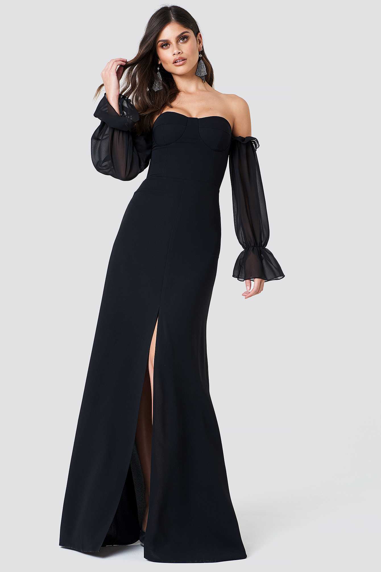 Sheer Sleeve Maxi Dress Black | na-kd.com